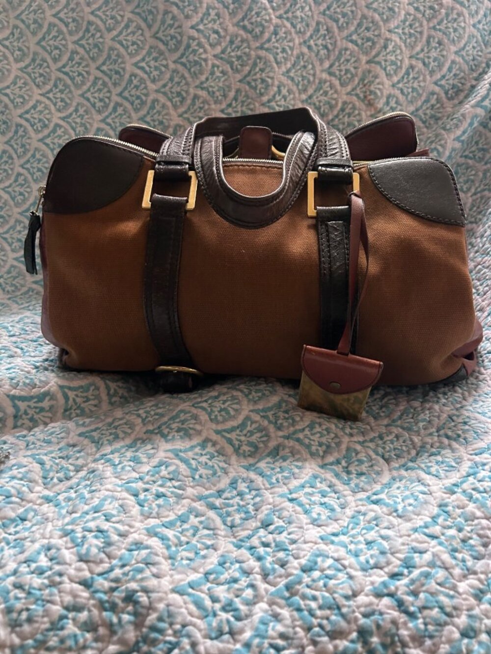 Chloé Edith Large Canvas & Leather Satchel Doctor Bag Brown Tan Authentic Made i